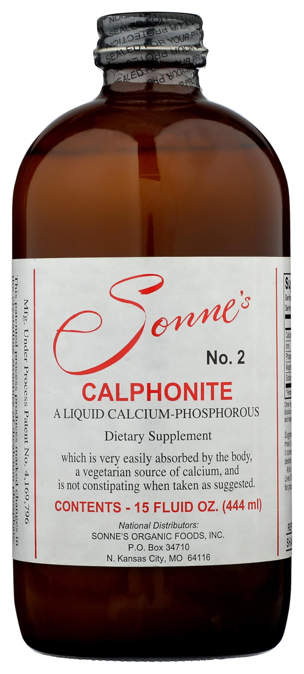 Sonne's Calphonite bottle front highlighting easy uptake calcium supplement