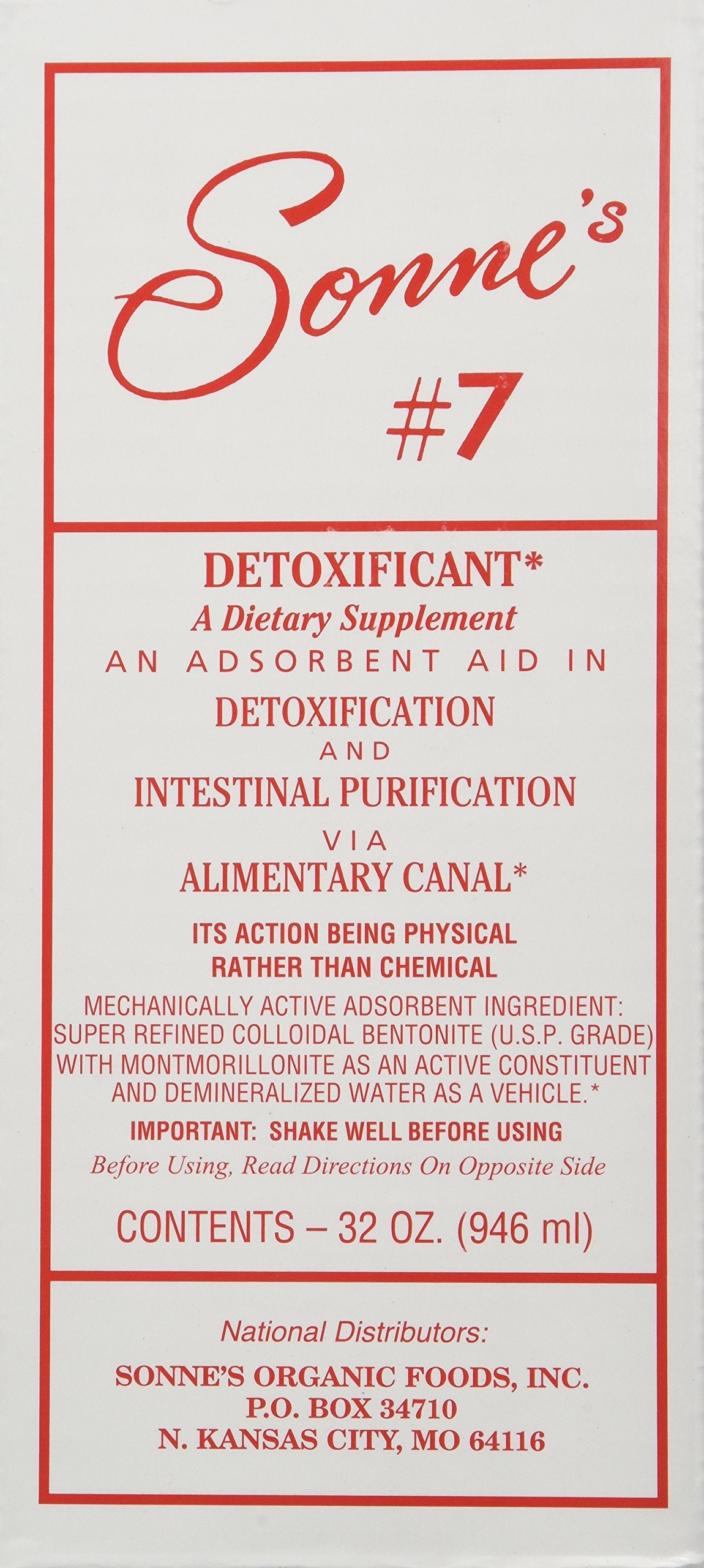 Sonne's Detoxification No 7 bottle closeup highlighting mineral-rich bentonite for digestion-friendly use