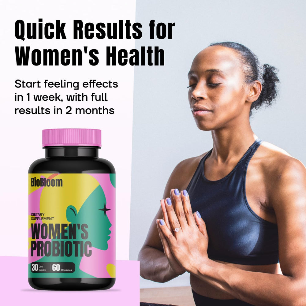 Woman holding BioBloom bottle for a daily wellness routine.