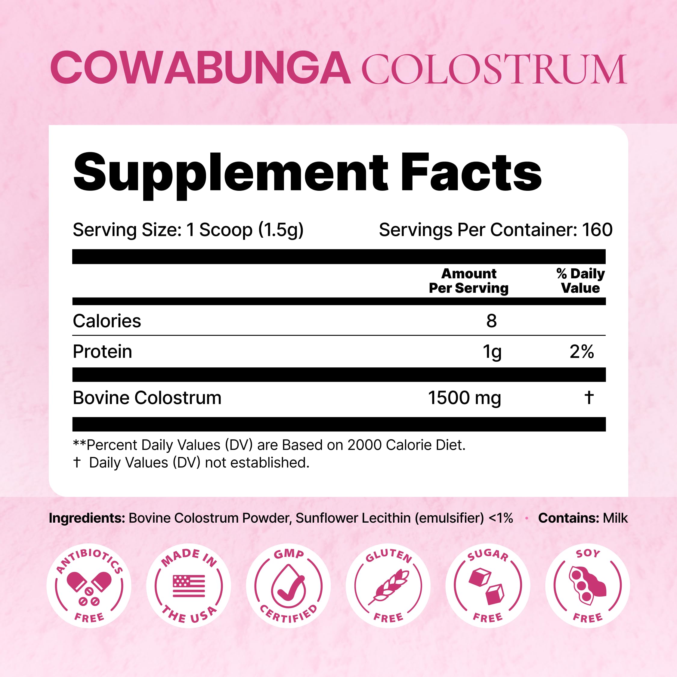SonoHealth Cowabunga Colostrum packaging flatlay highlighting purity and quality.