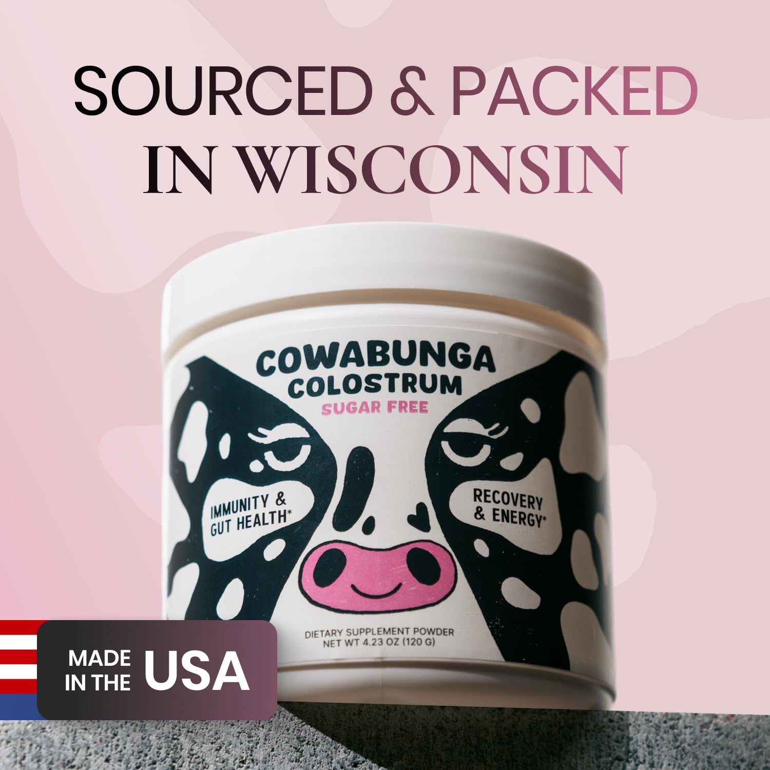 SonoHealth Cowabunga Colostrum powder texture showing smooth mixability