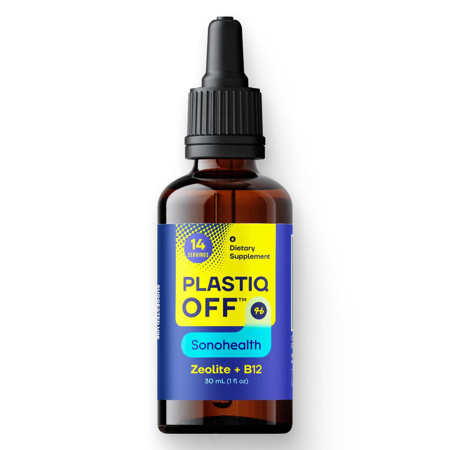 SonoHealth Plastiq Off bottle being poured for a daily detox routine.