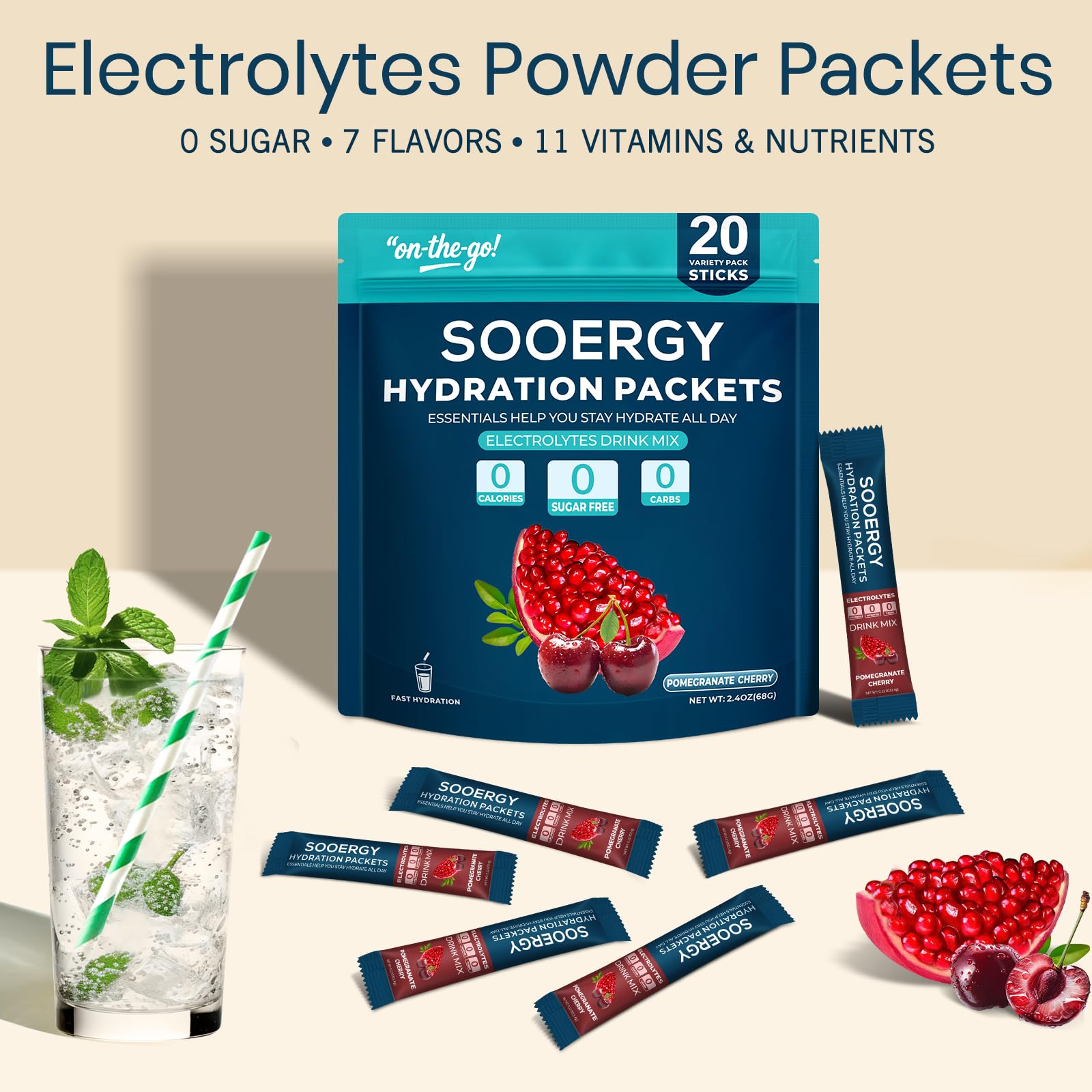 Sooergy hydration drink in glass after dissolving electrolytes