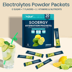Sooergy electrolyte packet dissolving in water with vibrant lemon lime flavor