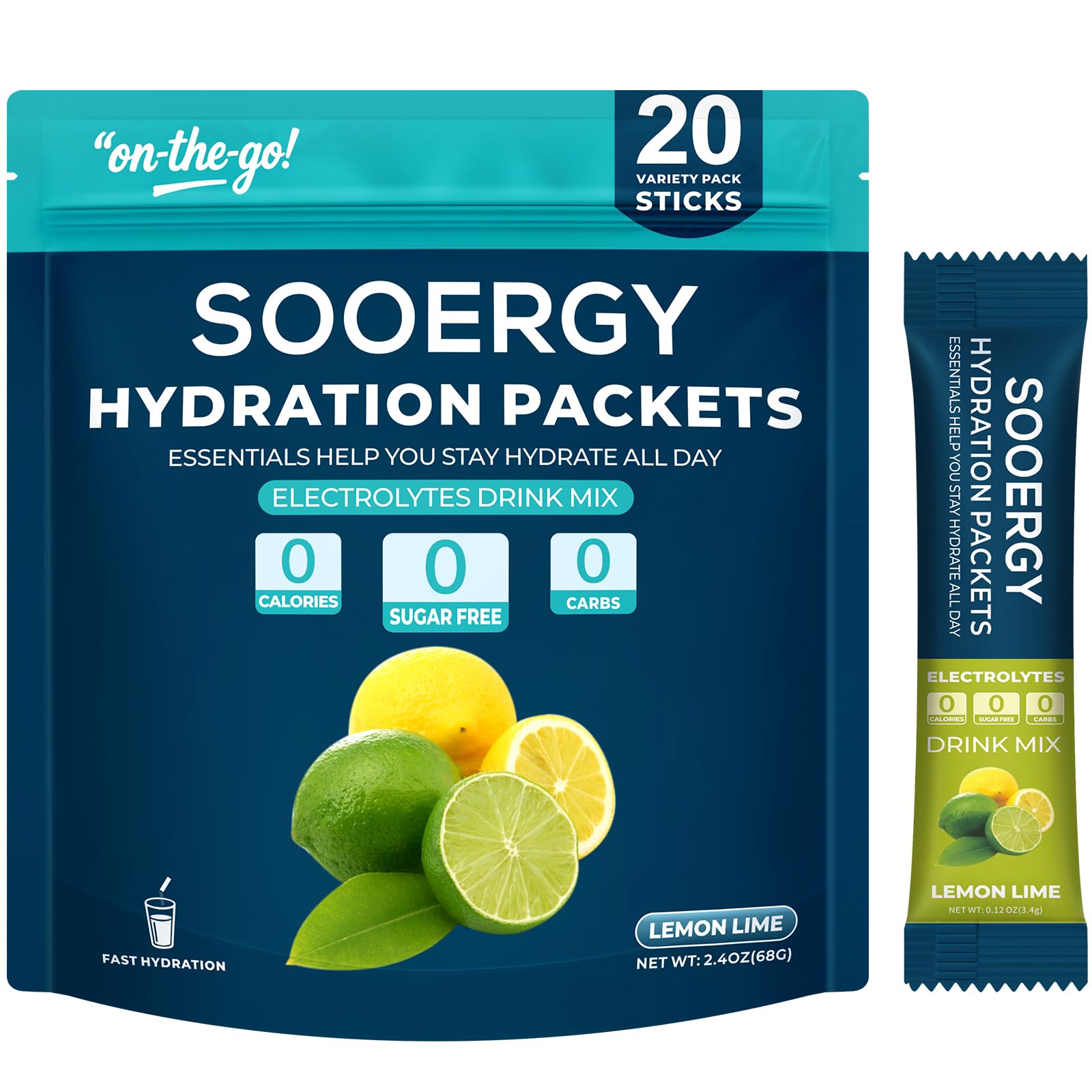 Sooergy electrolytes lemon lime packets front view for convenient on-the-go hydration