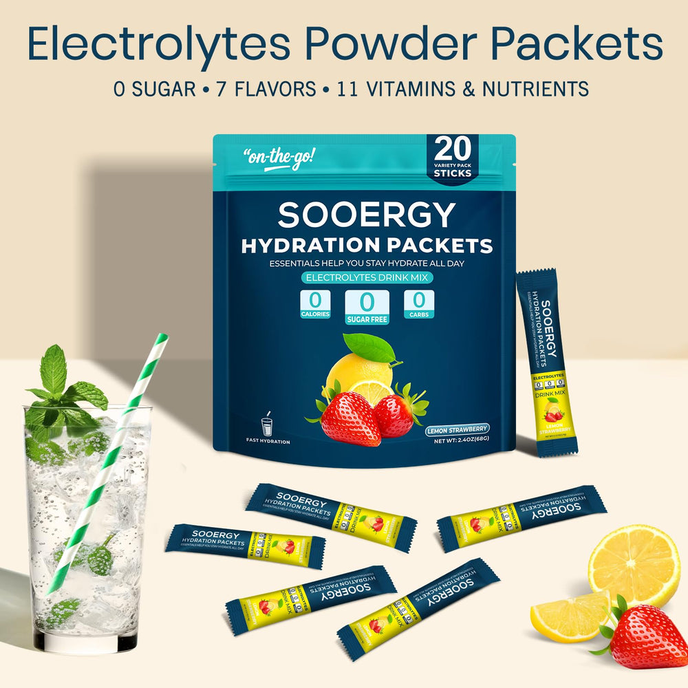 Dissolving Sooergy electrolytes powder in water for refreshing hydration.