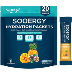 Sooergy electrolytes powder tropical punch sticks ready for quick hydration