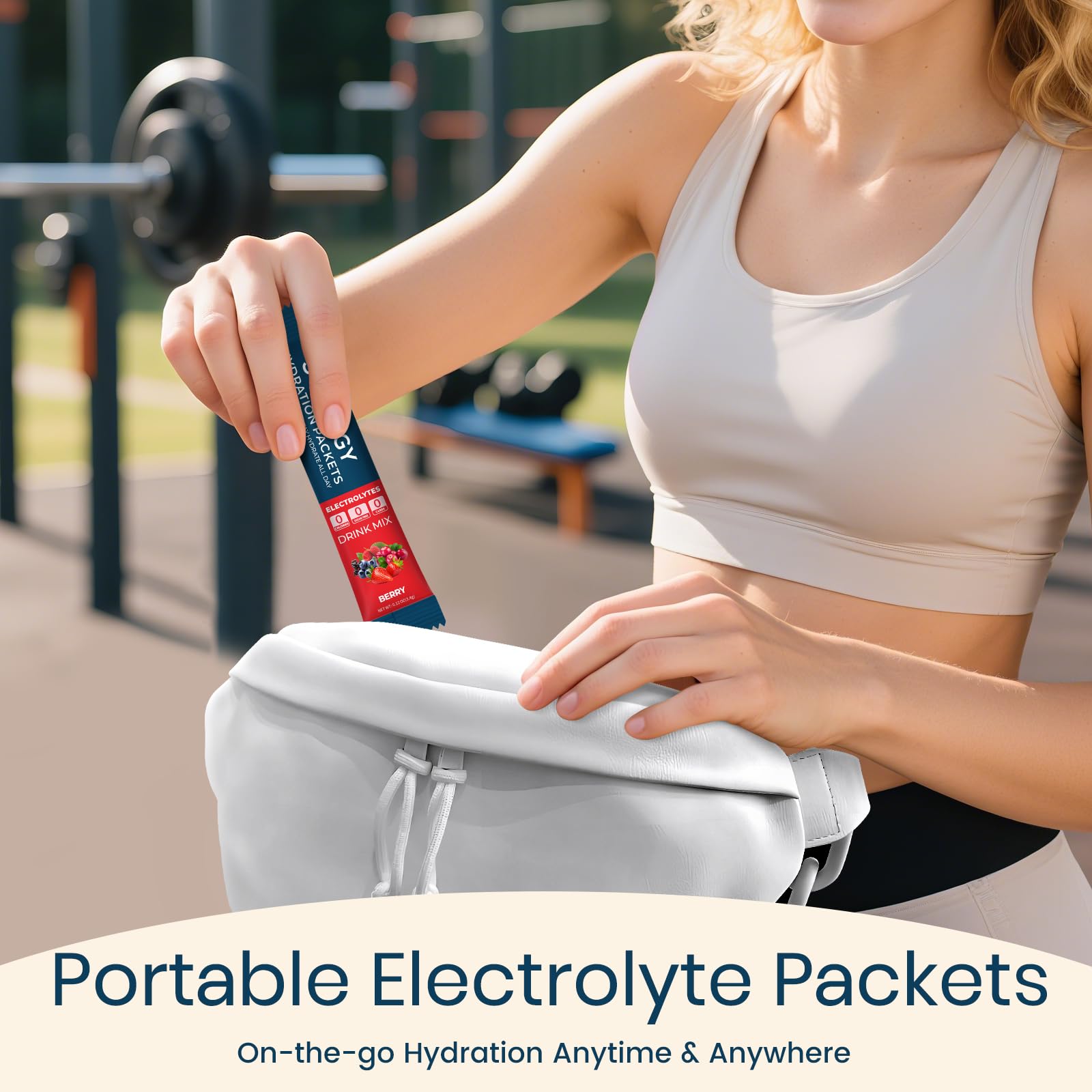 Sooergy tropical-punch electrolyte packet ideal for travel and workouts.