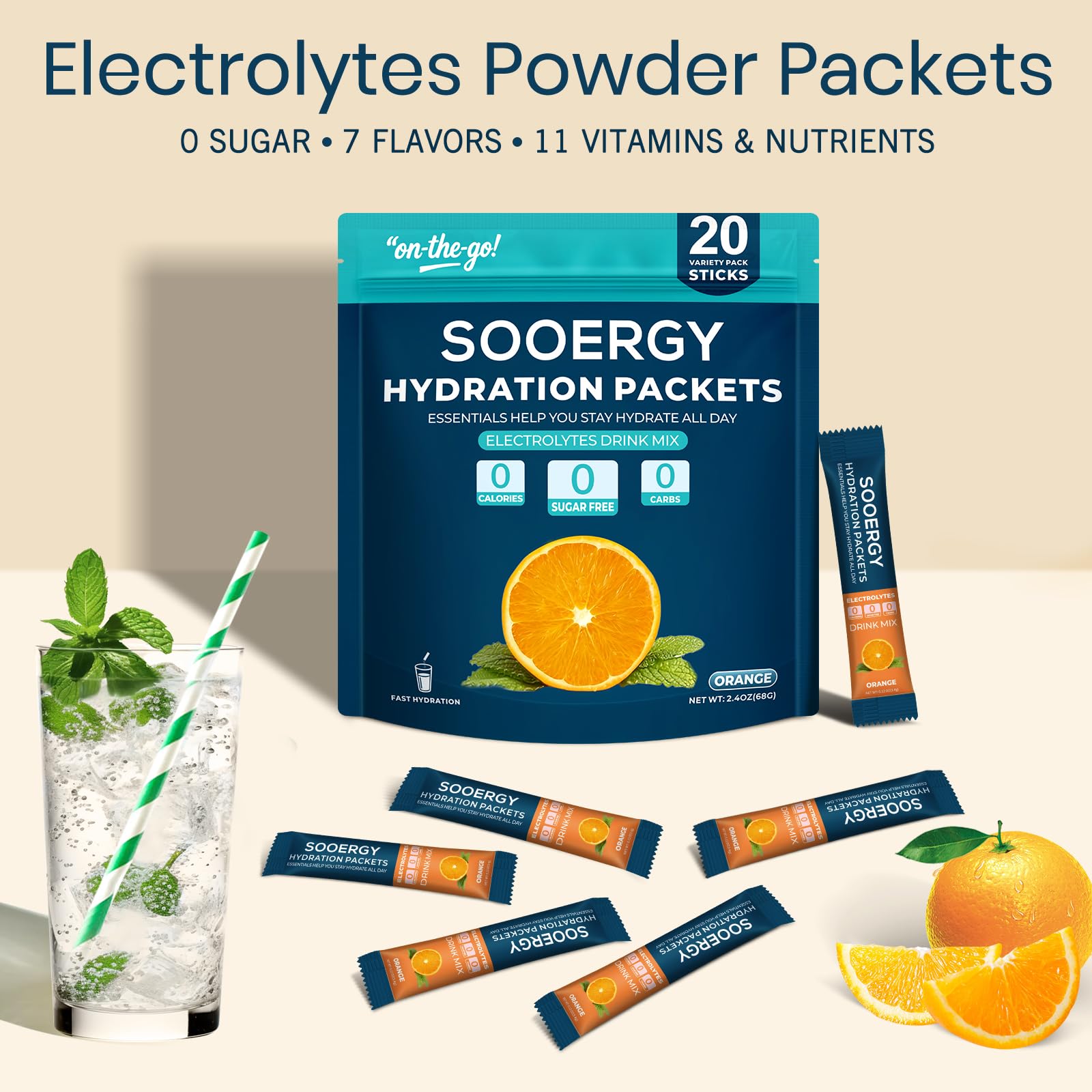 Sooergy sugar-free electrolyte mix stick for guilt-free hydration on the go.