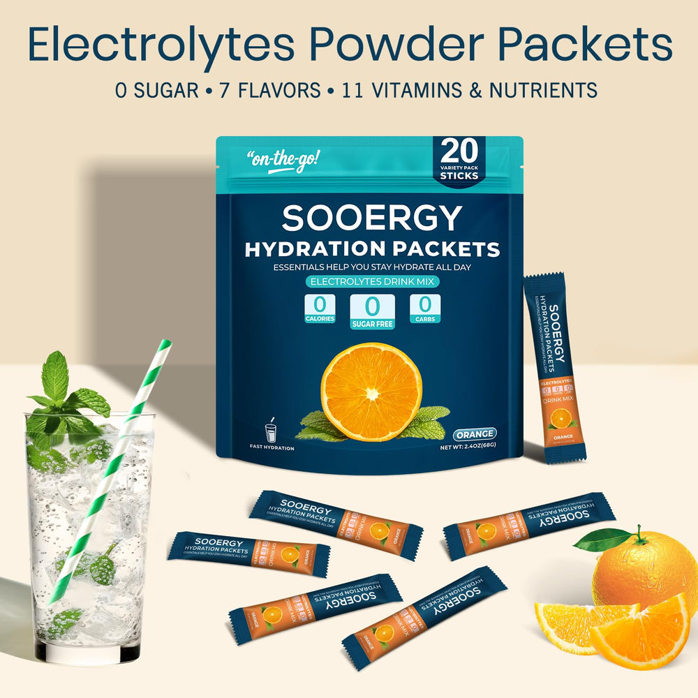 Sooergy sugar-free electrolyte mix stick for guilt-free hydration on the go.