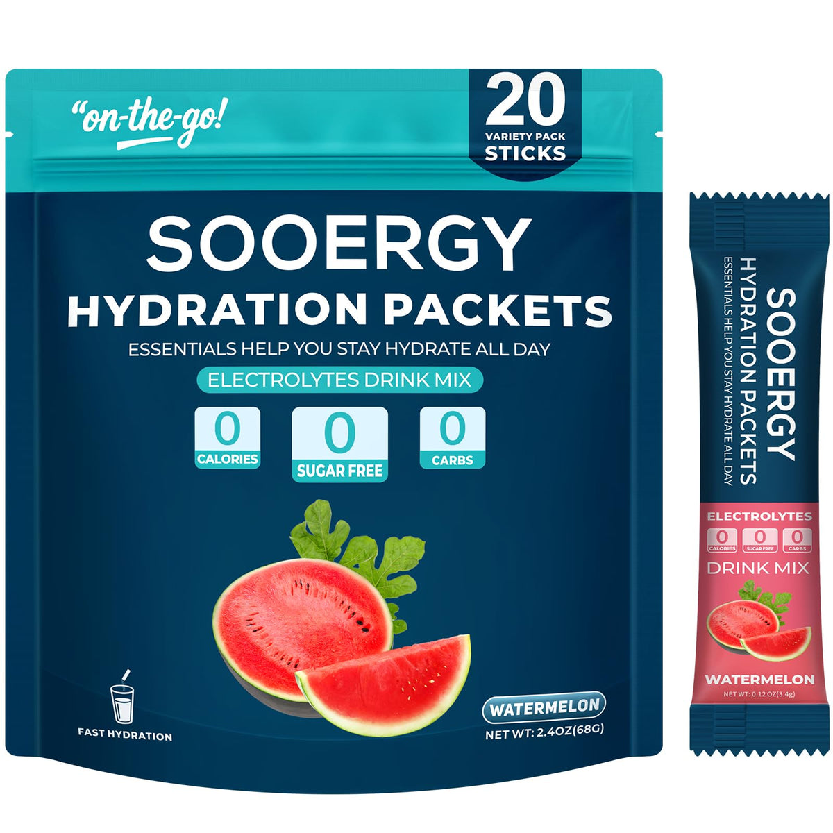 Sooergy electrolytes watermelon stick dissolving for quick hydration and energy