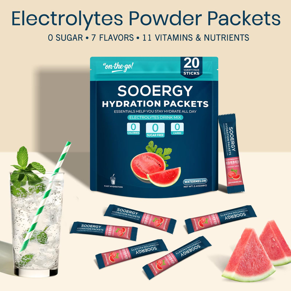 Sooergy watermelon drink mix dissolving in water for refreshing hydration