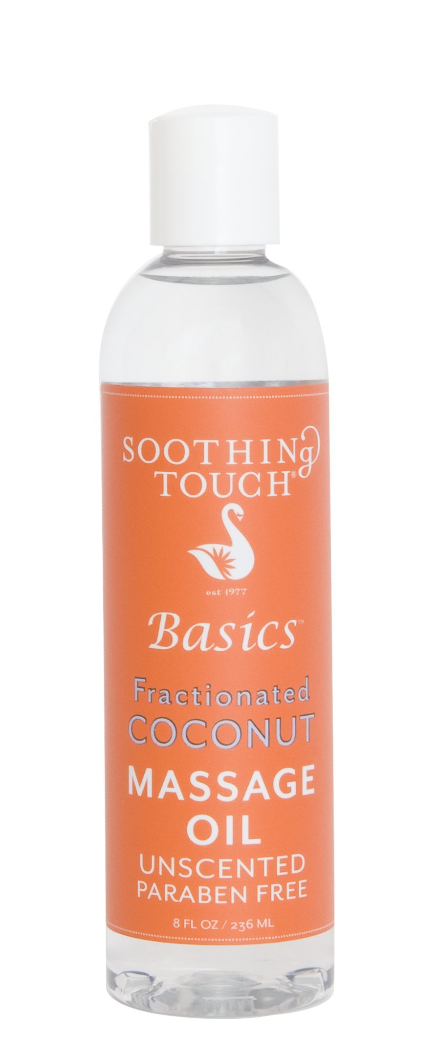 Soothing Touch Basics fractionated coconut massage oil unscented, smooth glide for moisturized skin.