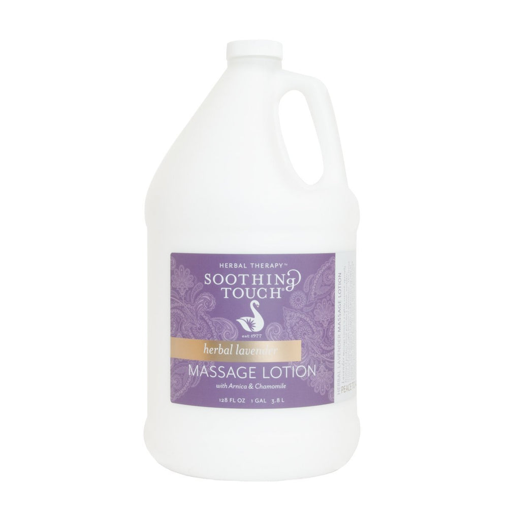 Soothing Touch Herbal Lavender Lotion bottle with light silky texture for quick absorption