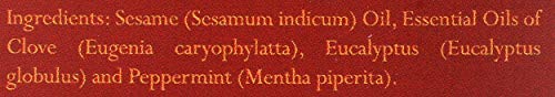 Soothing Touch Narayan Oil ingredients sesame, mint, eucalyptus, and clove listed.