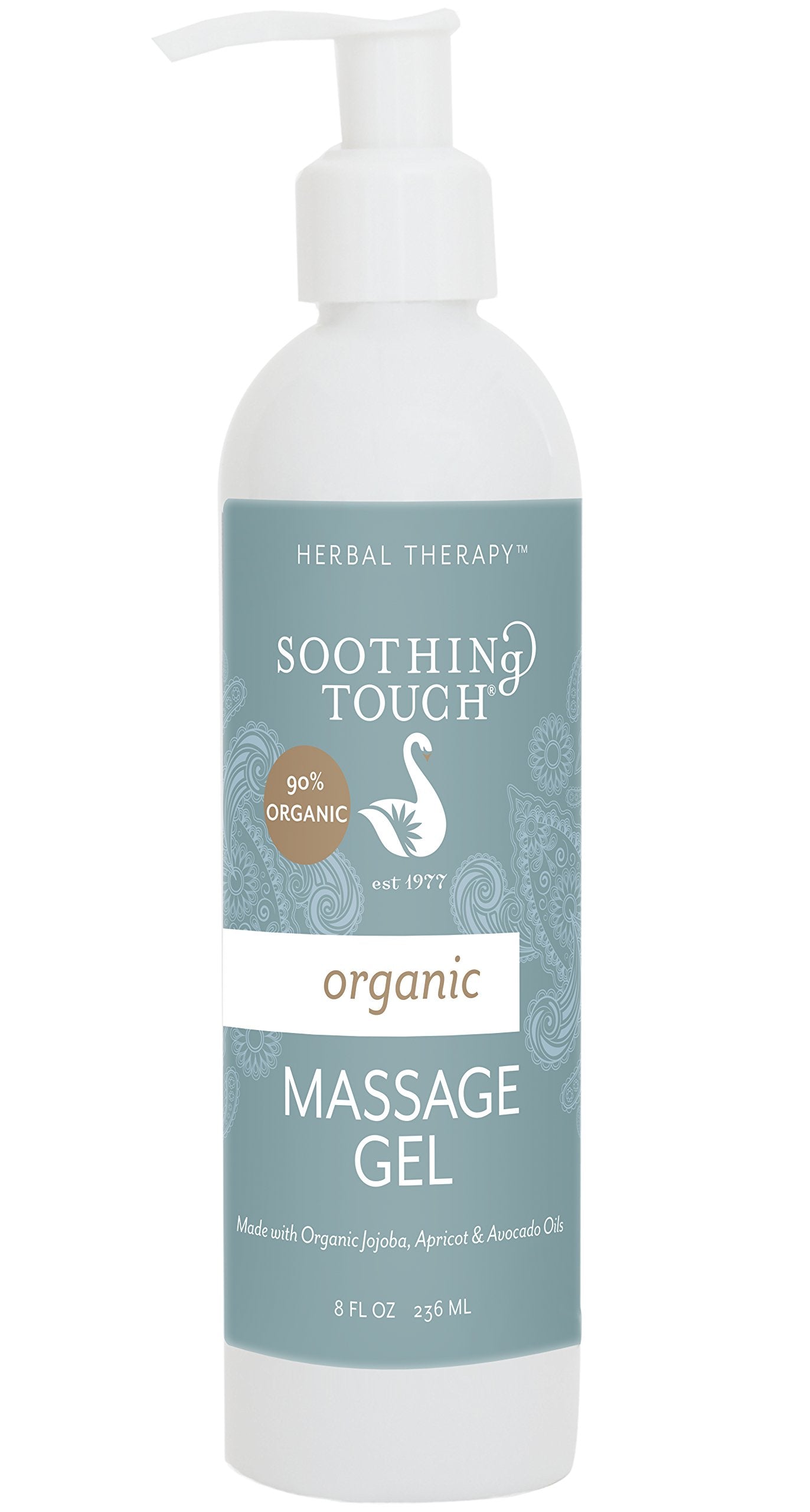 Soothing Touch Organic Unscented Massage Gel 8oz product image highlights long-lasting glide for massage sessions