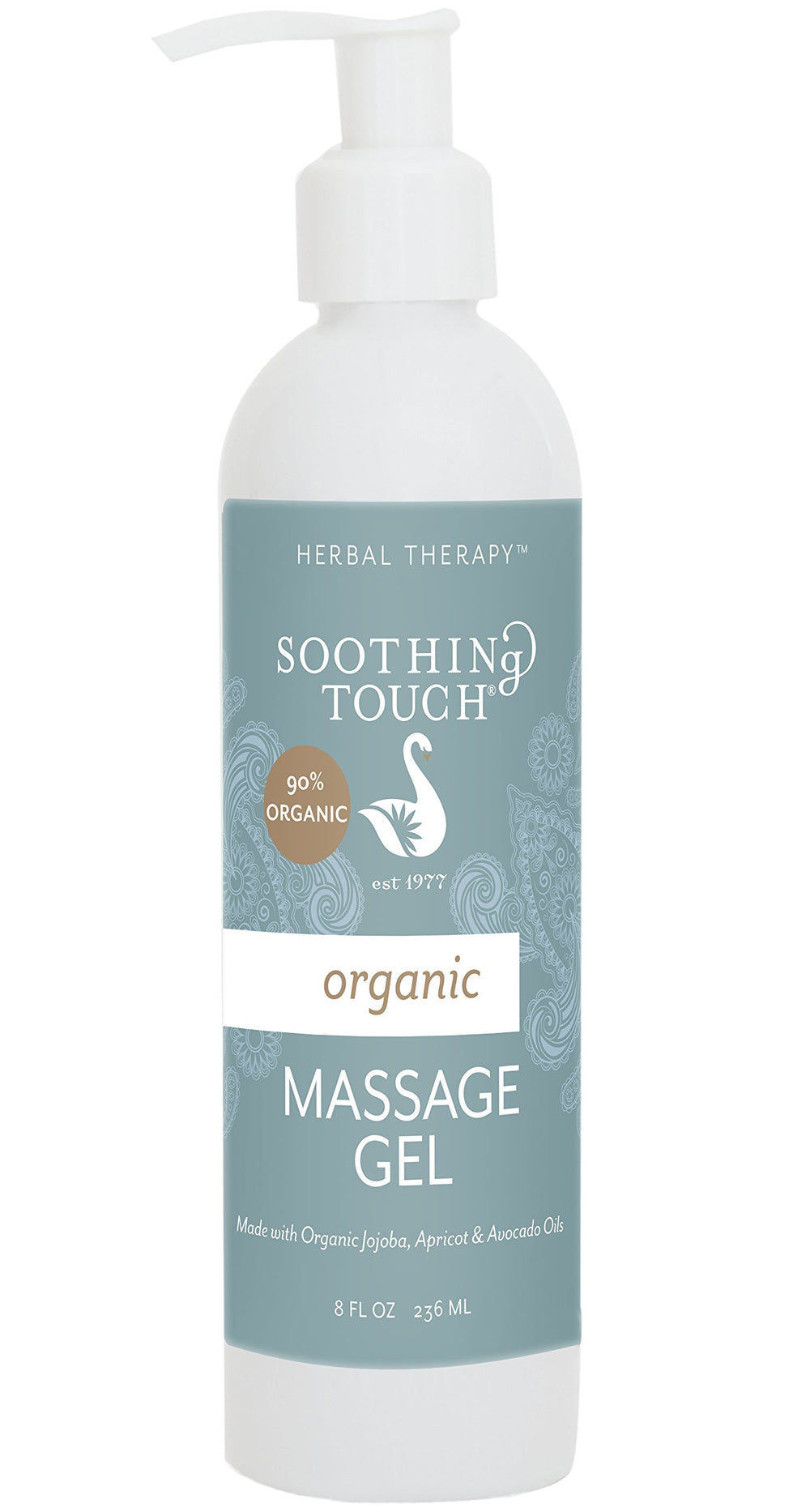 Soothing Touch Organic Unscented Massage Gel 8oz product image highlights long-lasting glide for massage sessions