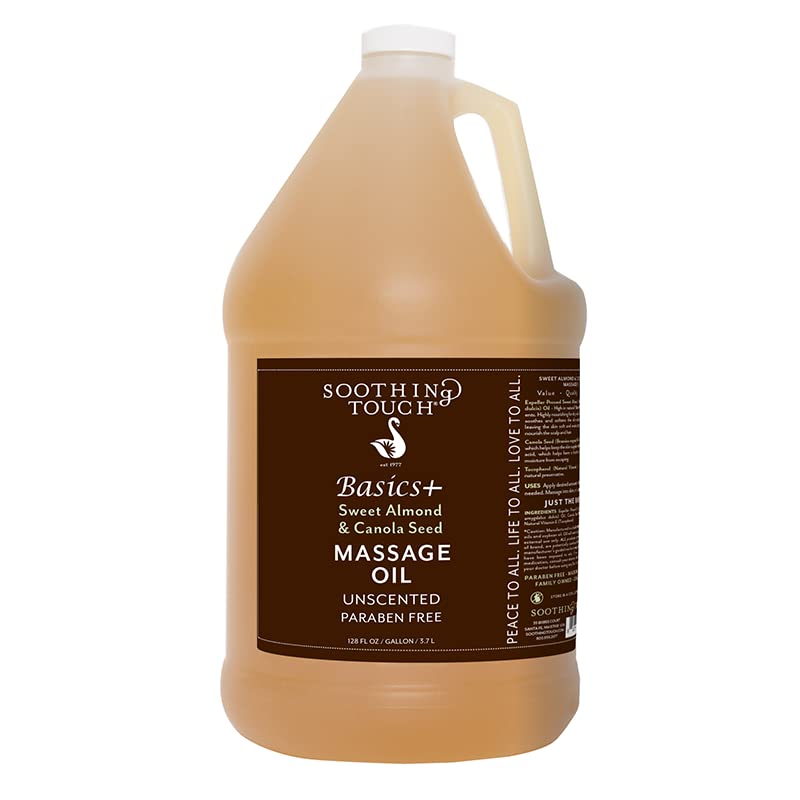 Soothing Touch Soothing Basics bottle pour showing silky glide for professional massage