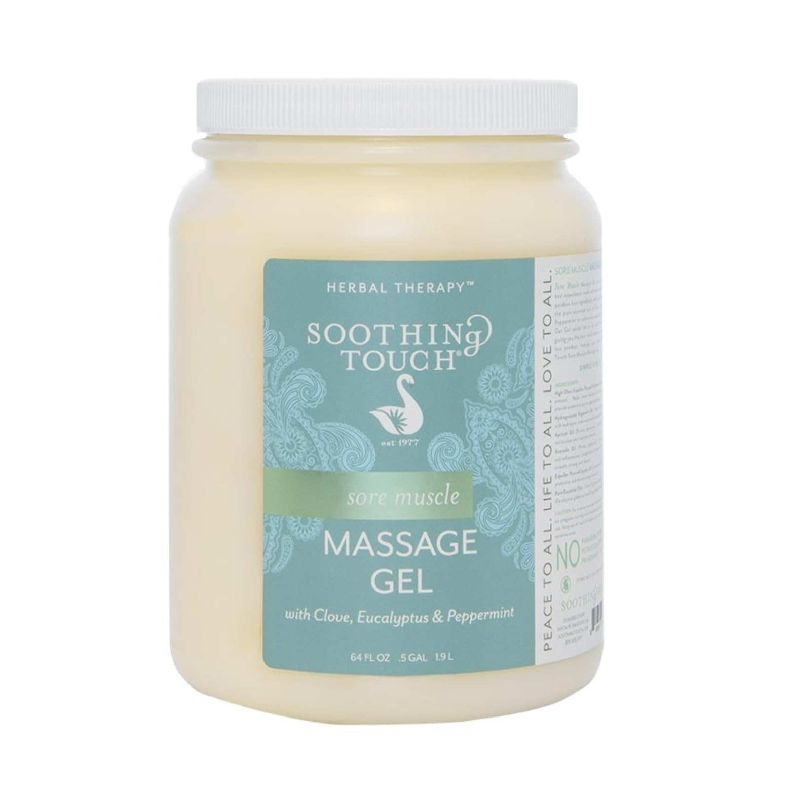 Soothing Touch Sore Muscle Massage Gel with clove, eucalyptus, and peppermint for soothing relief.