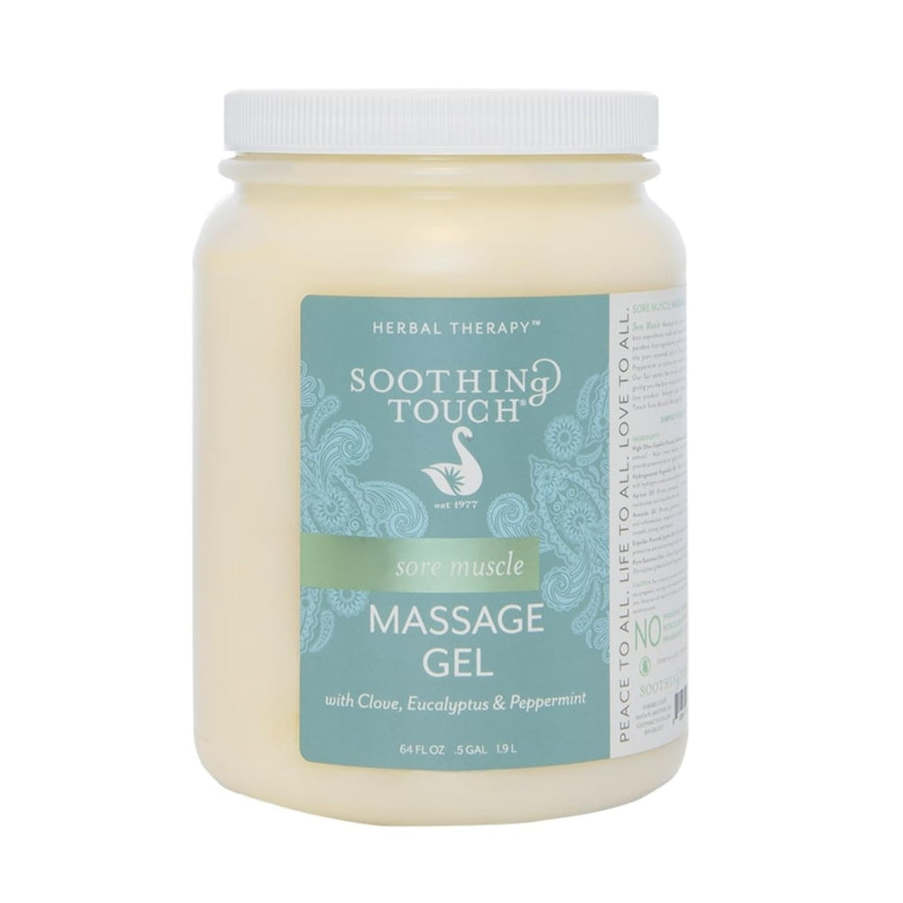 Soothing Touch Sore Muscle Massage Gel with clove, eucalyptus, and peppermint for soothing relief.