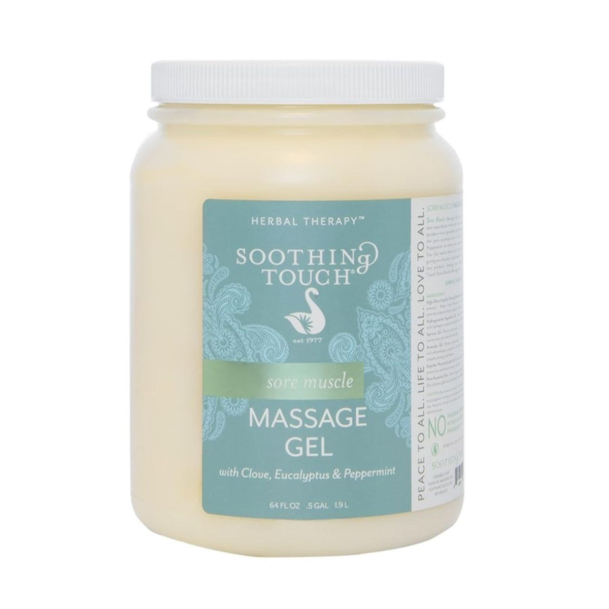 Soothing Touch Sore Muscle Massage Gel with clove, eucalyptus, and peppermint for soothing relief.