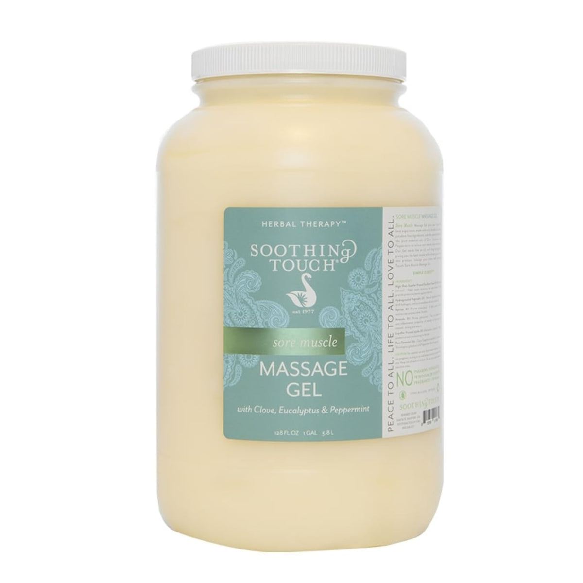 Soothing Touch Sore Muscle Gel with clove, eucalyptus, peppermint for long glide.