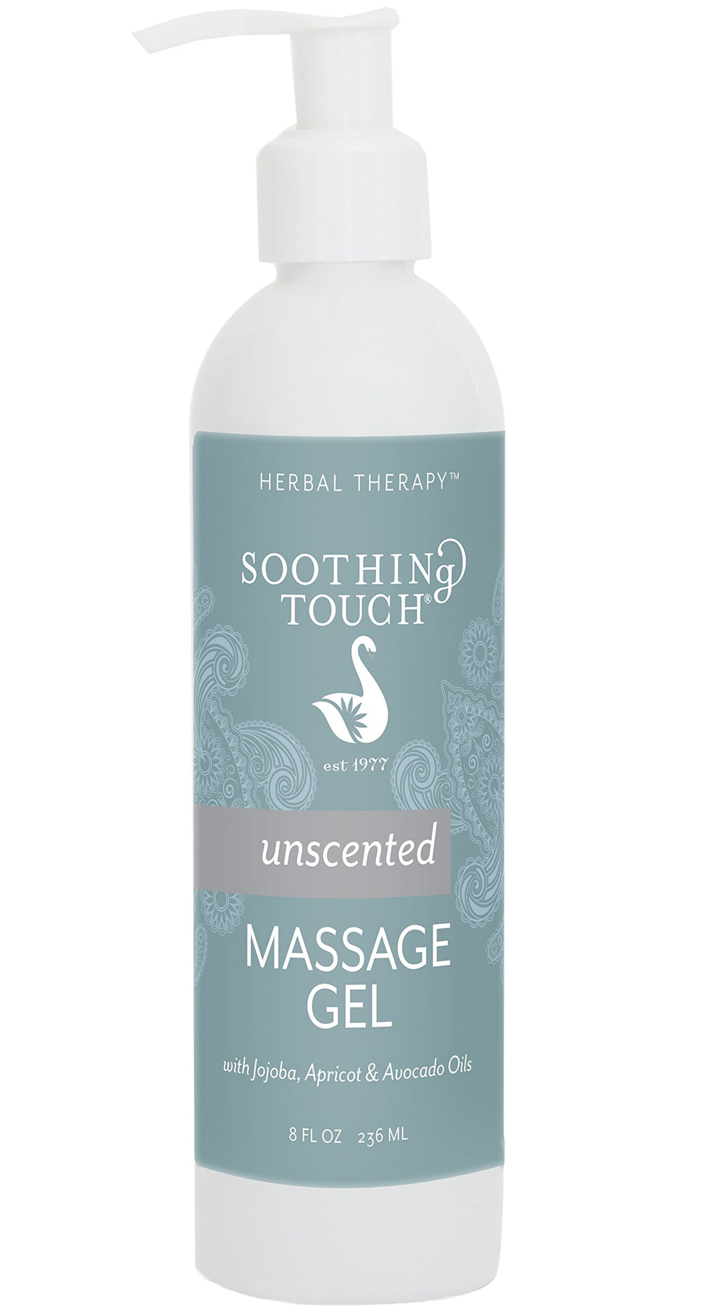 Soothing Touch unscented massage gel bottle with long glide for smooth massages.