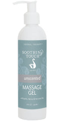 Soothing Touch unscented massage gel bottle with long glide for smooth massages.