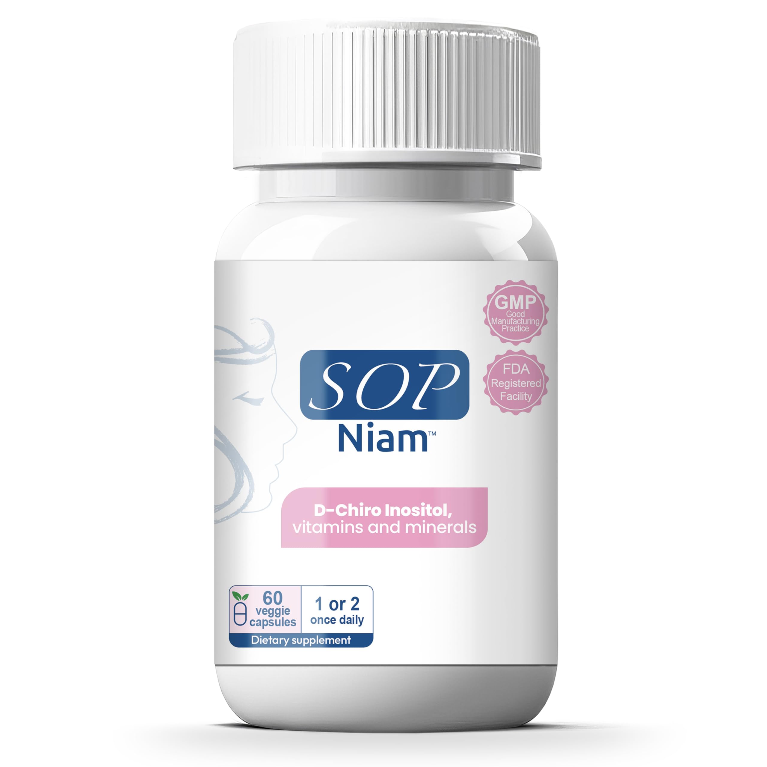 SOP NIAM bottle with daily dose capsule for easy daily use and potential hormonal support.