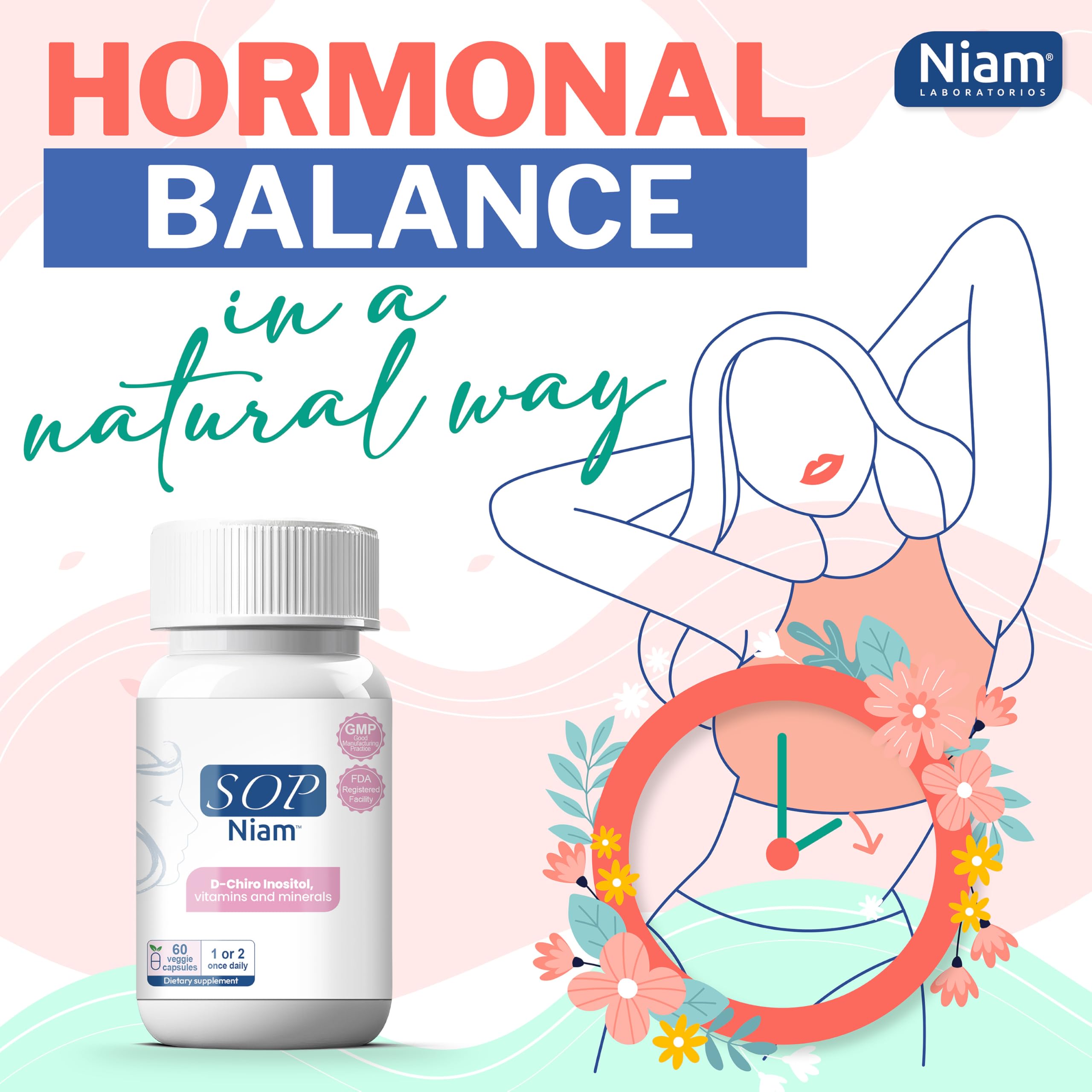 SOP NIAM ingredient list label highlighting natural vitamins for overall wellness.