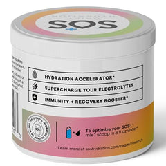 SOS Hydration powder dissolving in water to support rapid absorption.