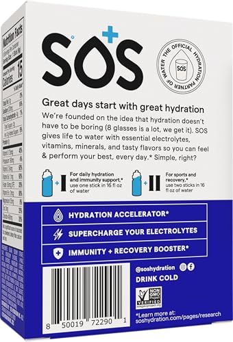 Sos Hydration glass with mixed-berry drink showing crisp flavor.