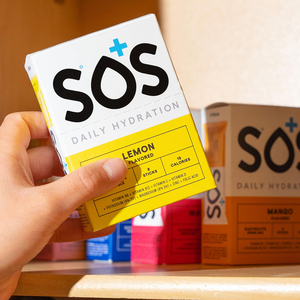 Sos Hydration USA-made seal on packaging signals quality and safety.