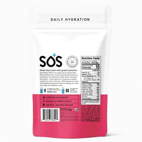 Chilled SOS Hydration glass with watermelon flavor for a refreshing, low sugar drink