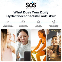 Pouring SOS Hydration watermelon powder into a glass for quick refreshment