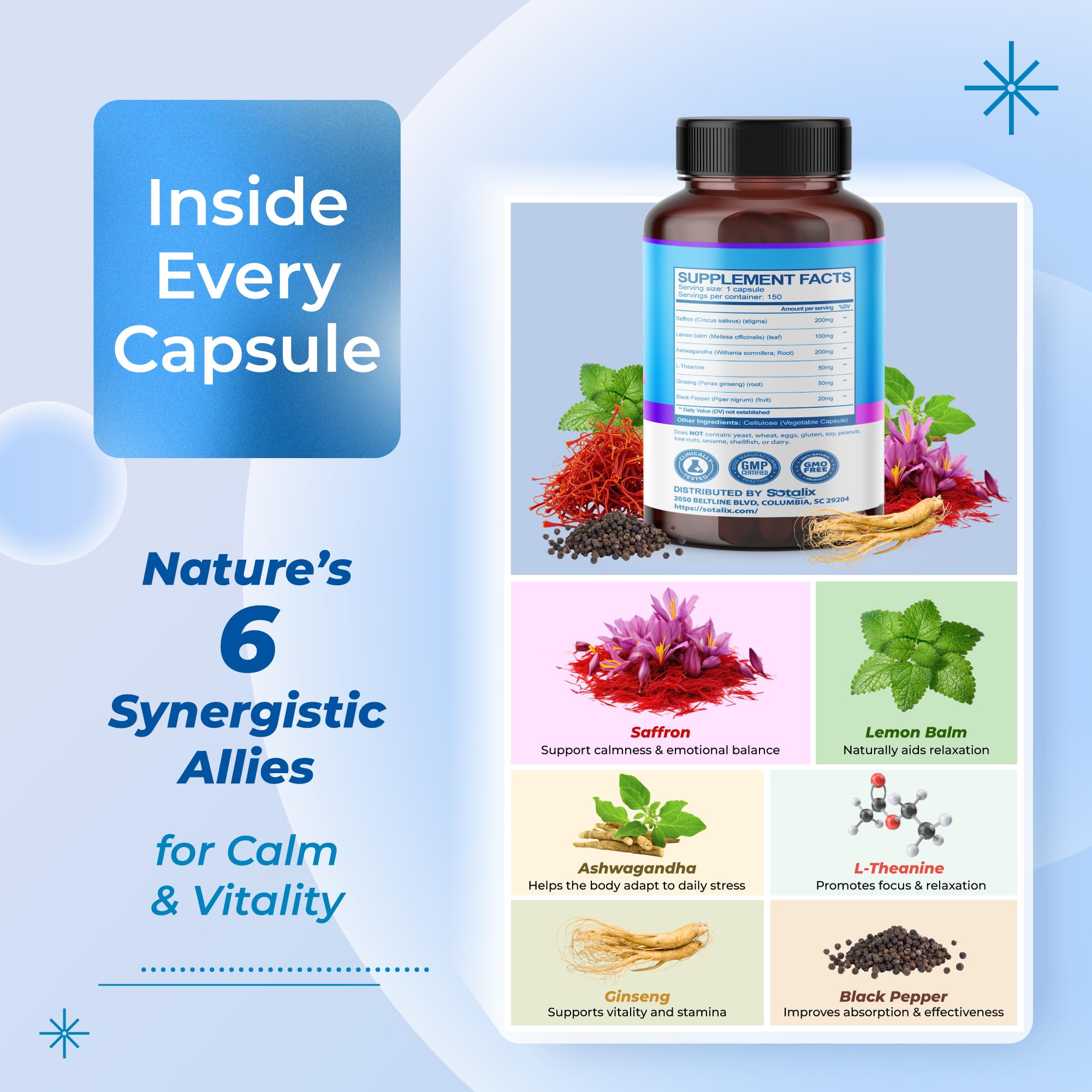 Sotalix L-Theanine and Ginseng capsule for focus support.