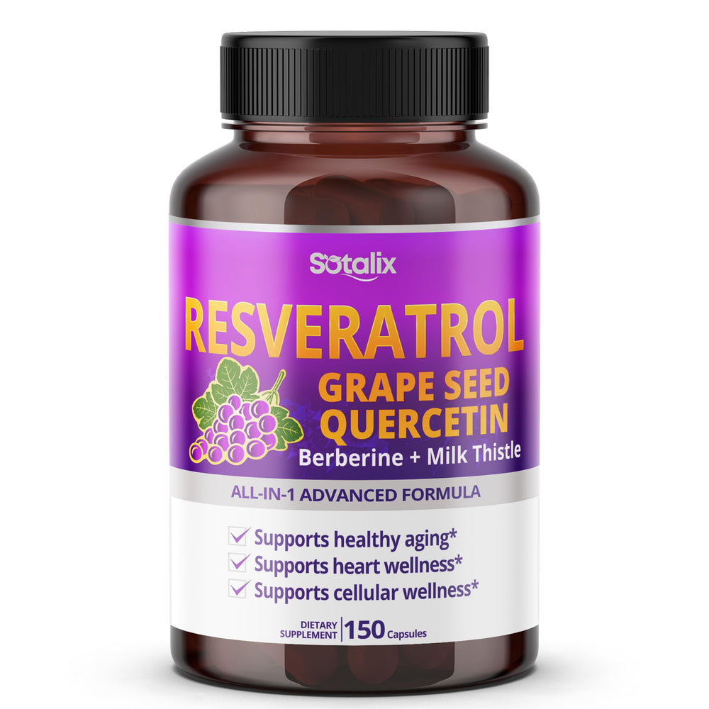 Sotalix Resveratrol capsules in bottle promoting daily longevity and cellular wellness