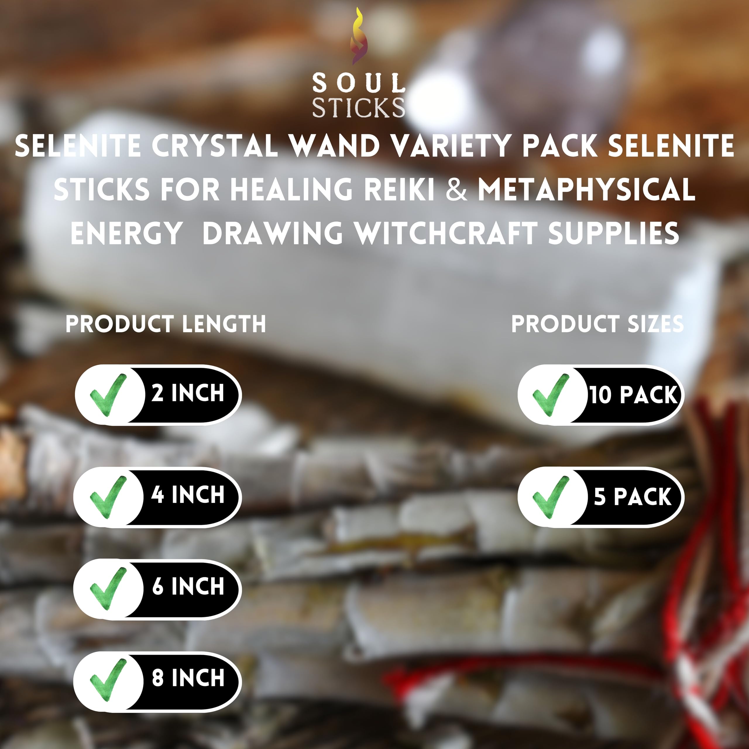 Soul Sticks selenite wand 4-inch for space cleansing and mindful energy alignment.