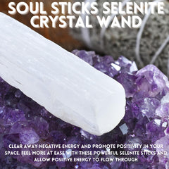 Soul Sticks selenite wand 6-inch aids Reiki sessions with high vibration support.