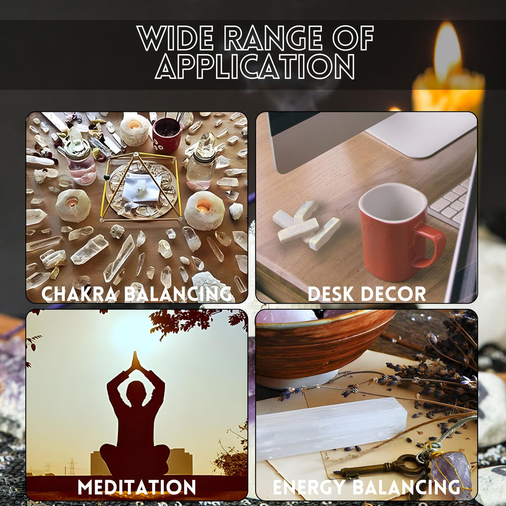 Soul Sticks selenite wand cleanses personal energy during meditation.