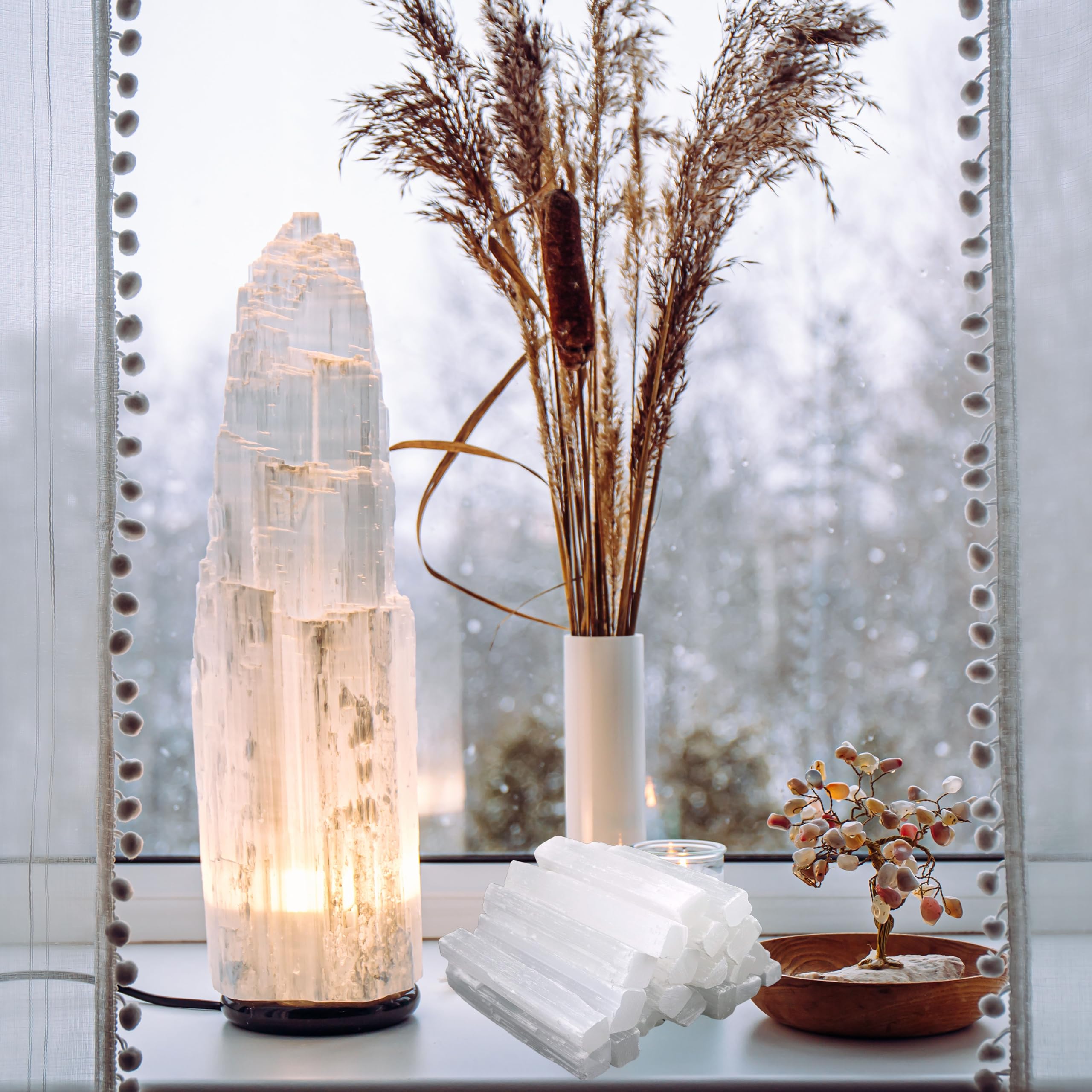 Soul Sticks selenite wand reveals calm space and crystal clarity.