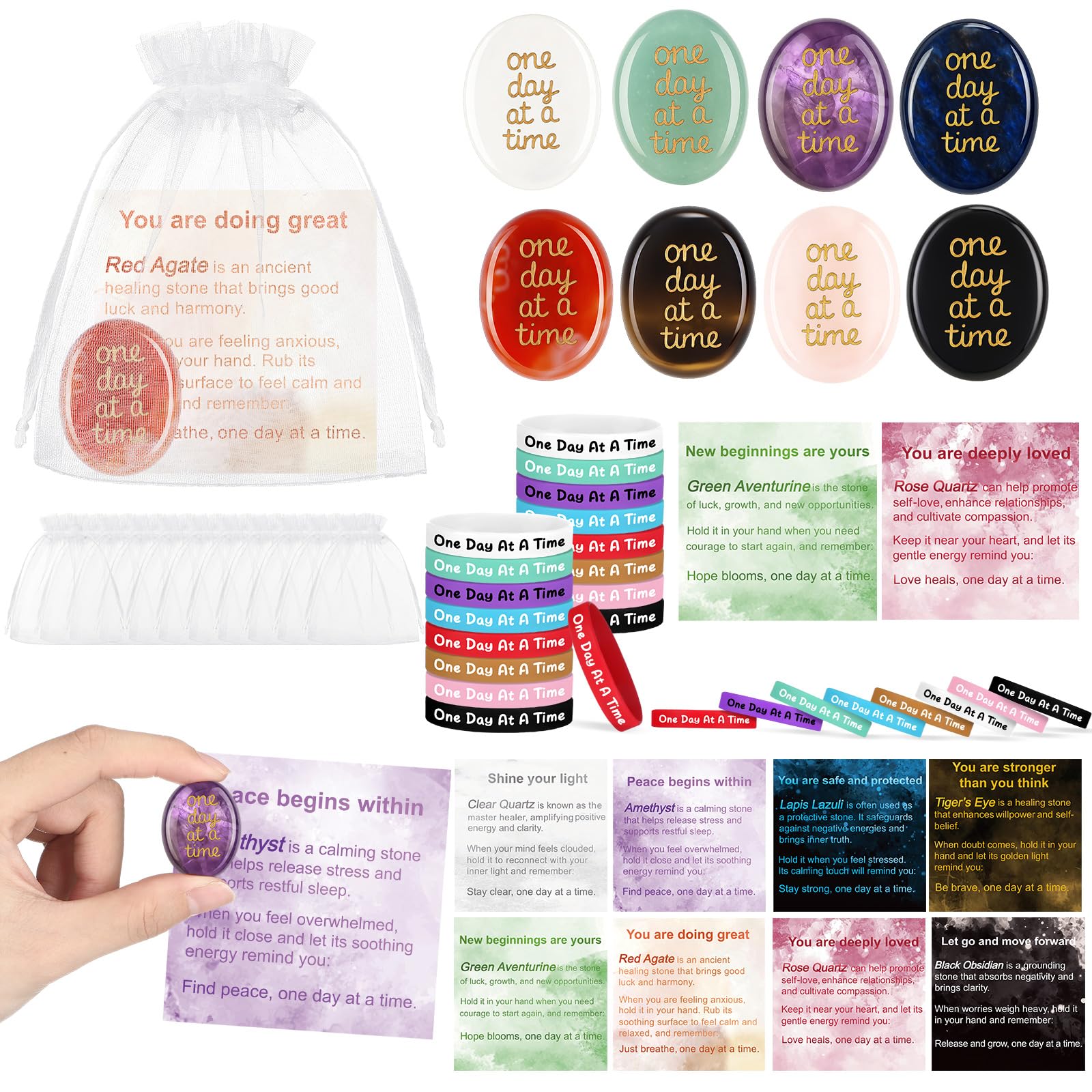 Soulchen One Day at a Time bracelets set in assorted colors.