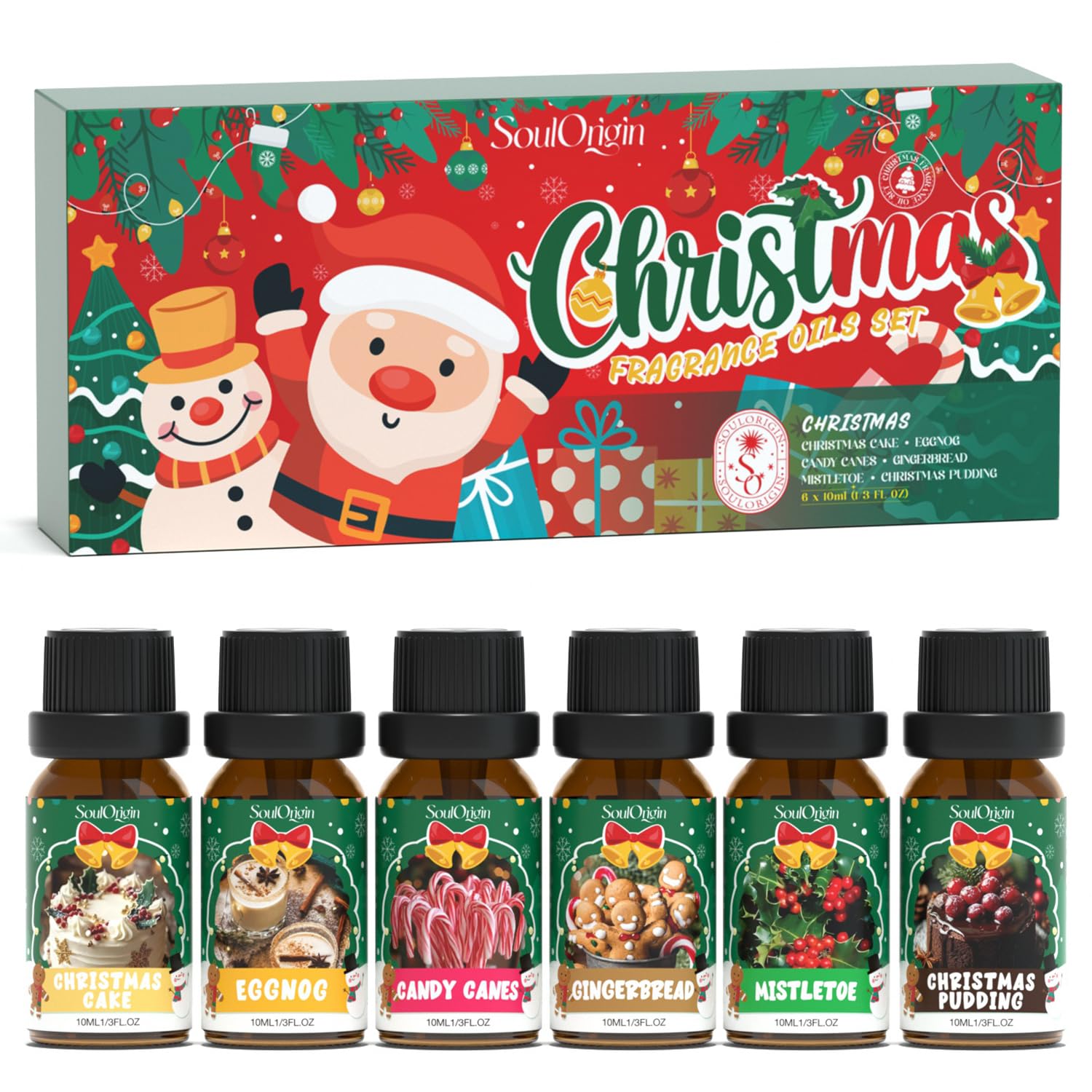 SoulOrigin Christmas essential oils set bottle for diffusers and candles.