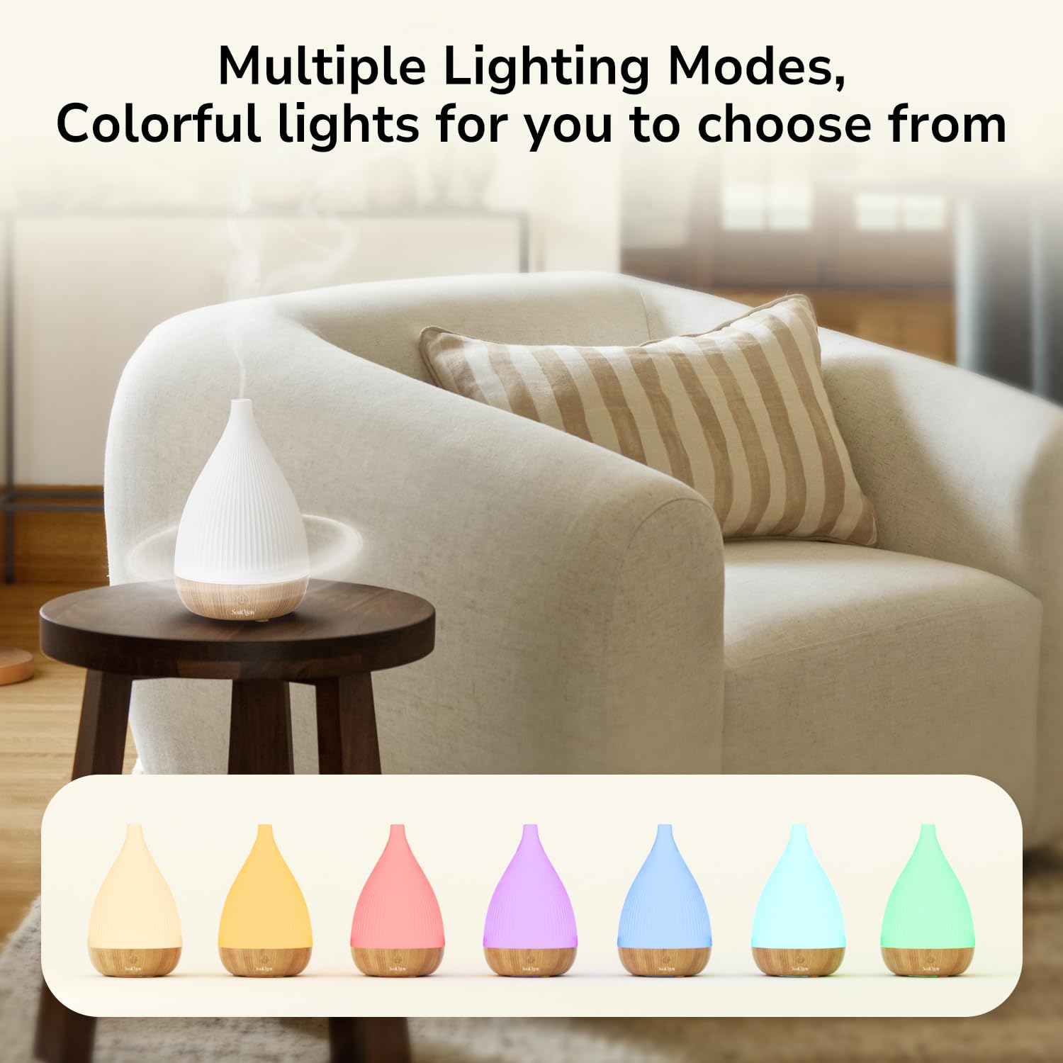 SoulOrigin diffuser night light glowing softly to create a soothing mood