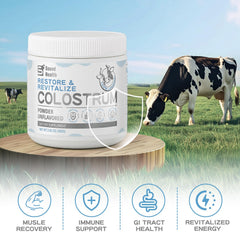 Sound Health Colostrum powder unflavored mix into glass for easy daily use