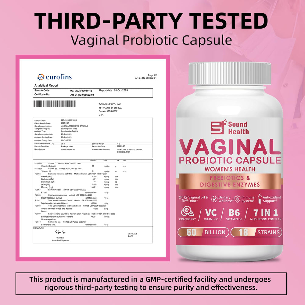 Sound Health Growth probiotic ingredients label shows 60B CFU and 18 strains