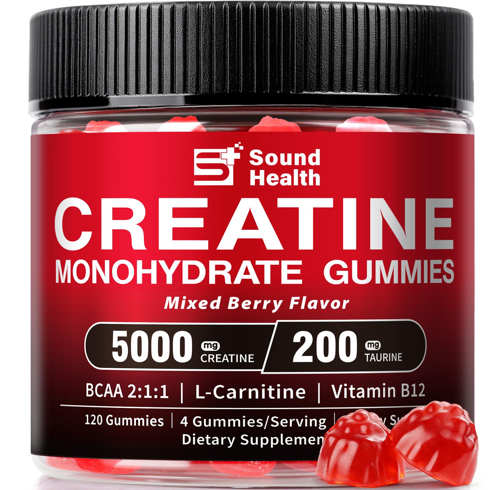 Sound Health Organic creatine gummies bottle front for easy daily supplementation