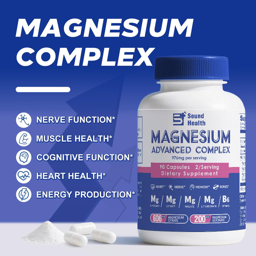 Sound Health Plus 5in1 magnesium bottle dispense: no preservatives and gluten-free for clean living.