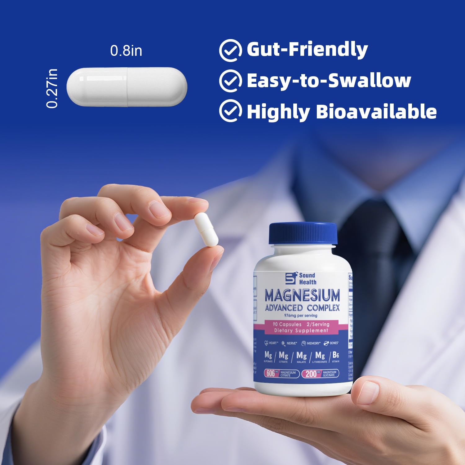 Sound Health Plus 5in1 magnesium packaging box: clear details, third-party tested quality assurance.