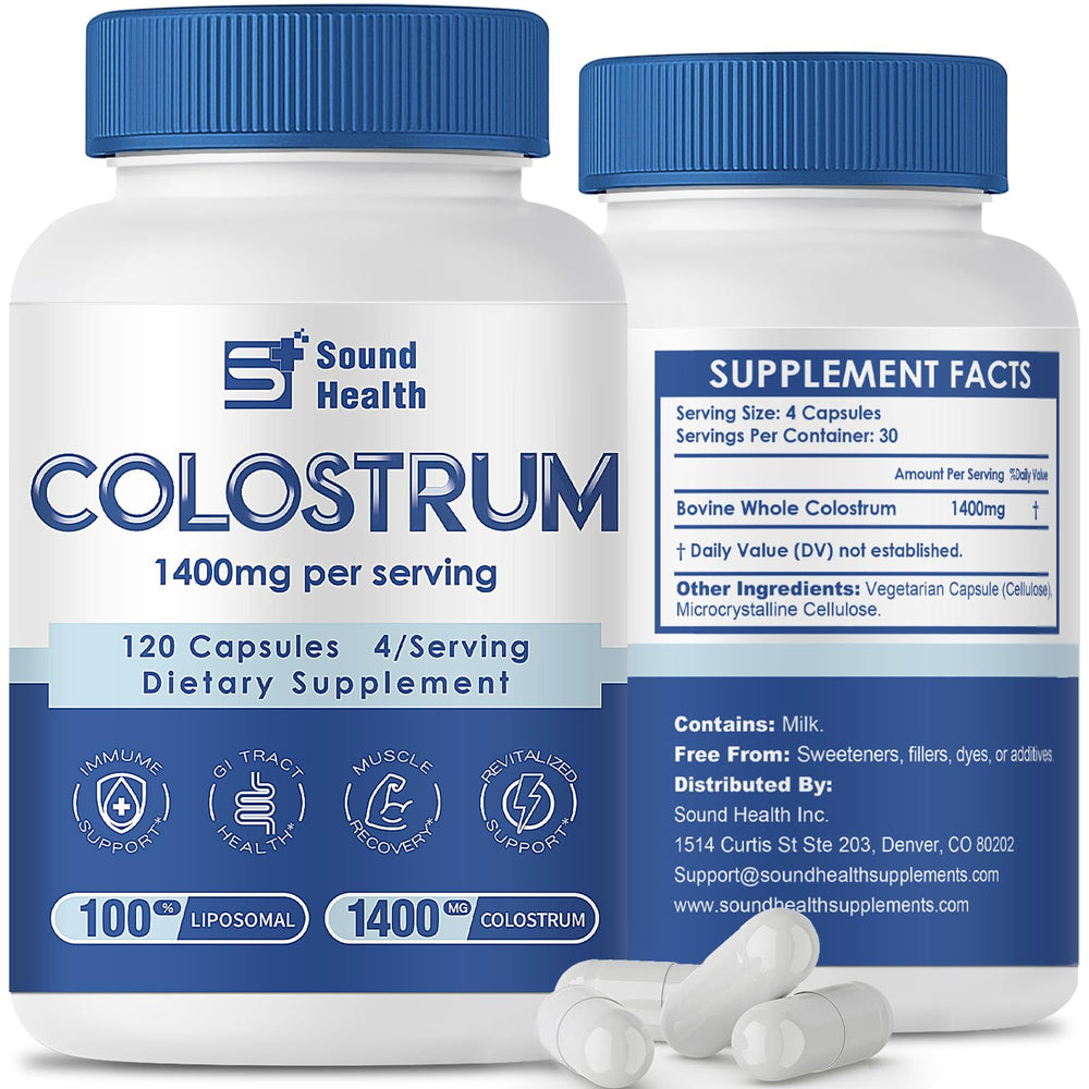 SoundHealth Colostrum bottle front view for premium immune support
